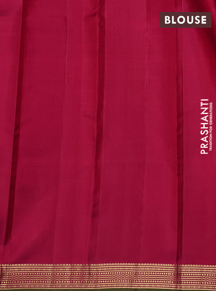 Pure kanchipuram silk saree pink and dual shade of green with plain body and rich zari woven border