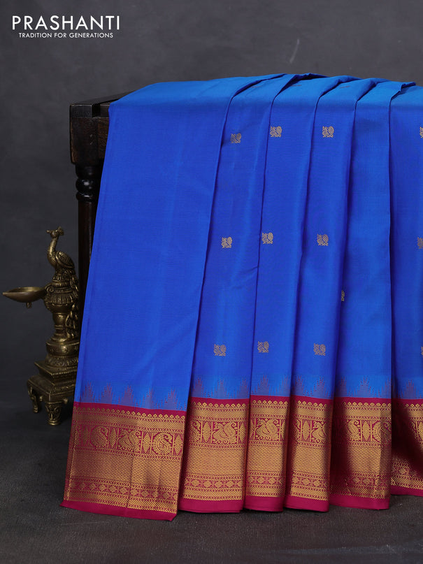 Pure kanchipuram silk saree blue and pink with annam zari woven buttas and temple design zari woven border