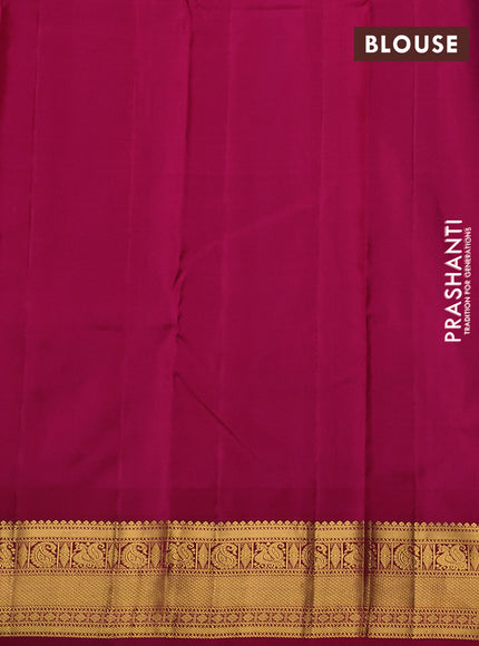 Pure kanchipuram silk saree blue and pink with annam zari woven buttas and temple design zari woven border