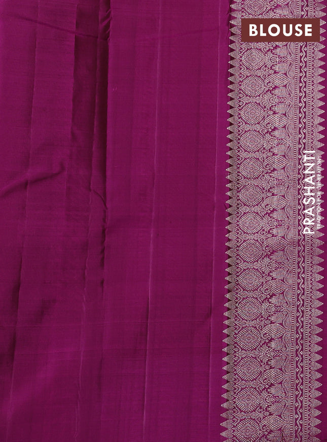 Pure kanchipuram silk saree green and purple with allover silver weaves & buttas and simple border