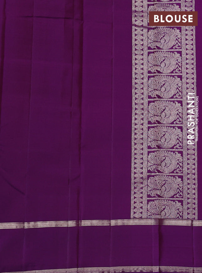 Pure kanchipuram silk saree rust ahade and purple with allover silver weaves & buttas and rettapet silver zari woven border