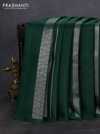 Pure kanchipuram silk saree dark green with allover silver zari weaves in borderless style
