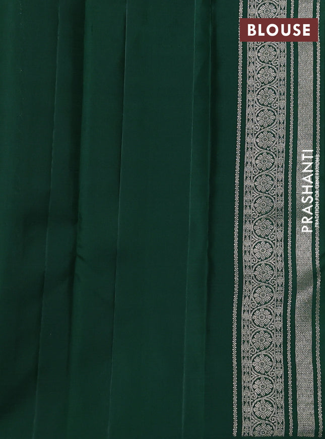 Pure kanchipuram silk saree dark green with allover silver zari weaves in borderless style
