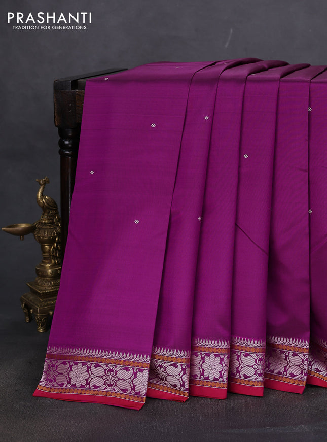 Pure kanchipuram silk saree purple and pink with thread woven buttas and thread woven border