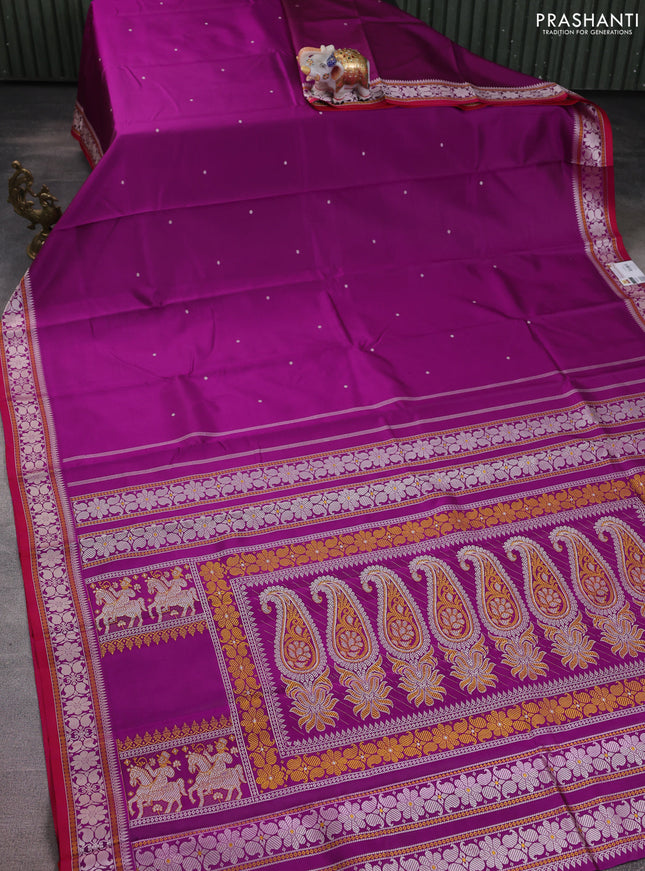 Pure kanchipuram silk saree purple and pink with thread woven buttas and thread woven border