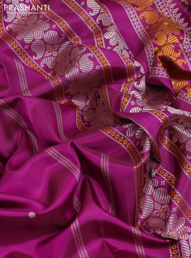 Pure kanchipuram silk saree purple and pink with thread woven buttas and thread woven border