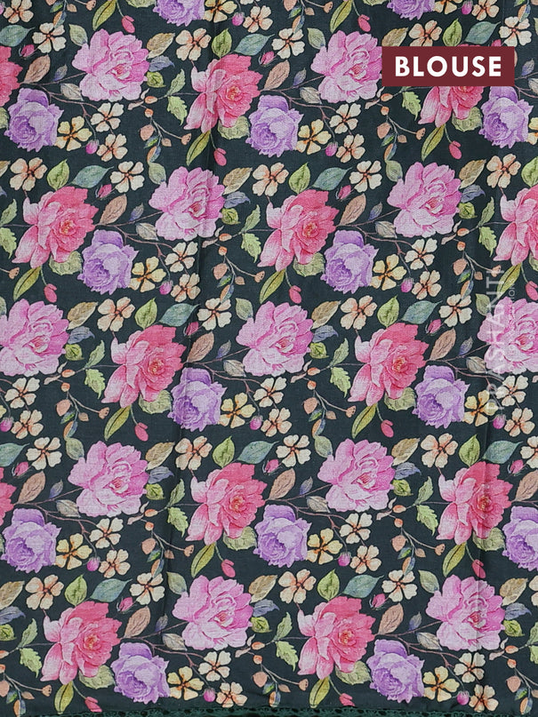 Semi raw silk saree green with allover mirror work and lace work border