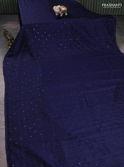 Semi raw silk saree navy blue with allover mirror work and lace work border