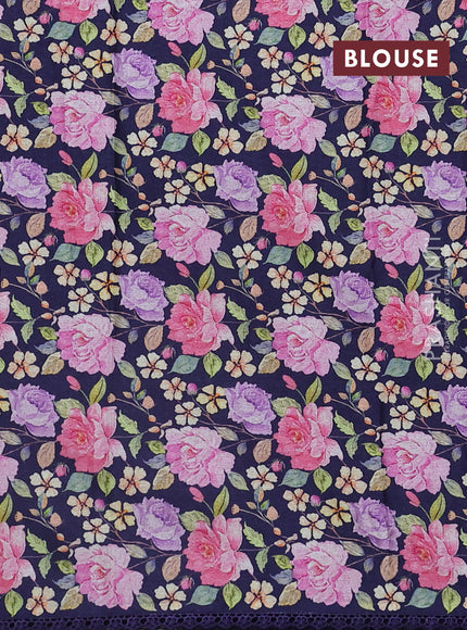 Semi raw silk saree navy blue with allover mirror work and lace work border