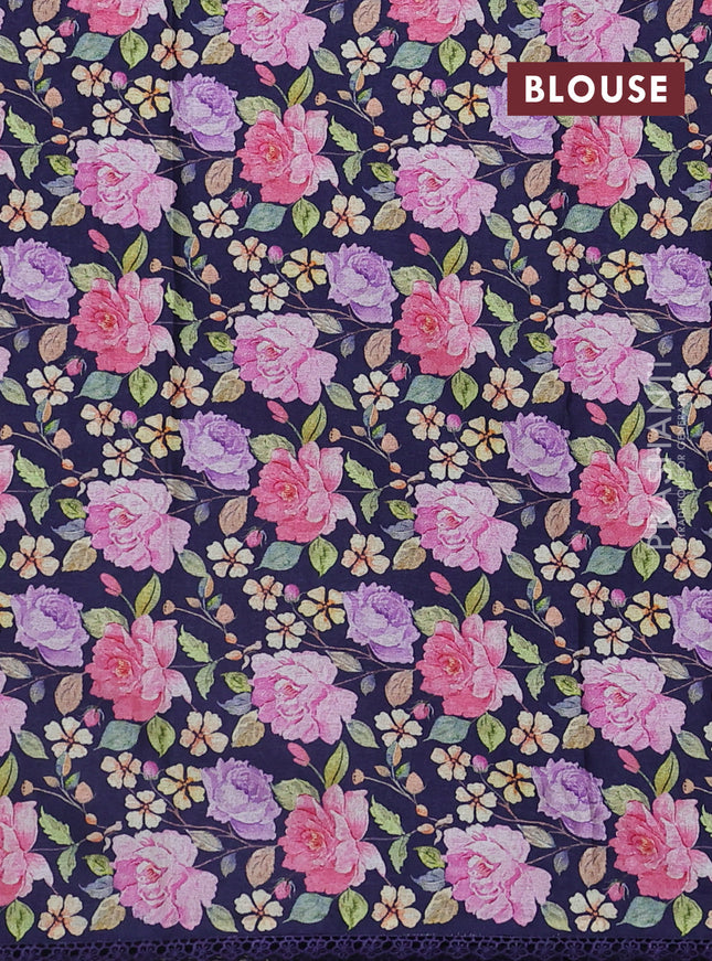 Semi raw silk saree navy blue with allover mirror work and lace work border