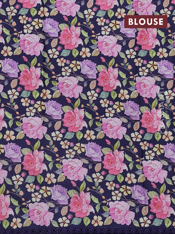 Semi raw silk saree navy blue with allover mirror work and lace work border