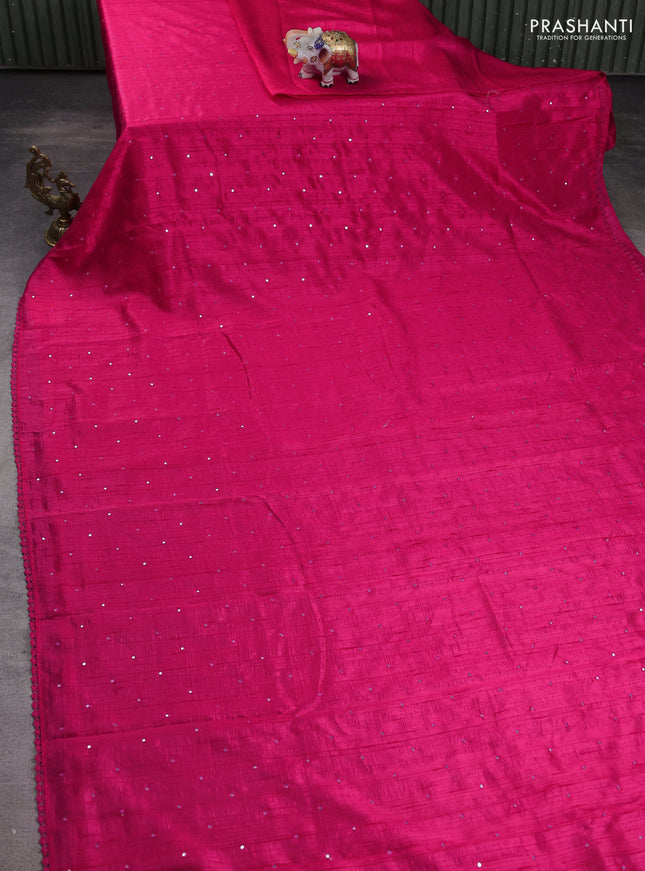 Semi raw silk saree pink with allover mirror work and lace work border
