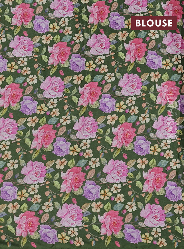 Semi raw silk saree light green with allover mirror work and lace work border