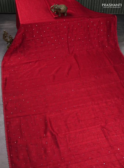 Semi raw silk saree red with allover mirror work and lace work border
