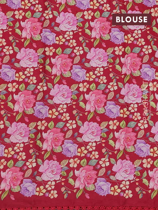 Semi raw silk saree red with allover mirror work and lace work border