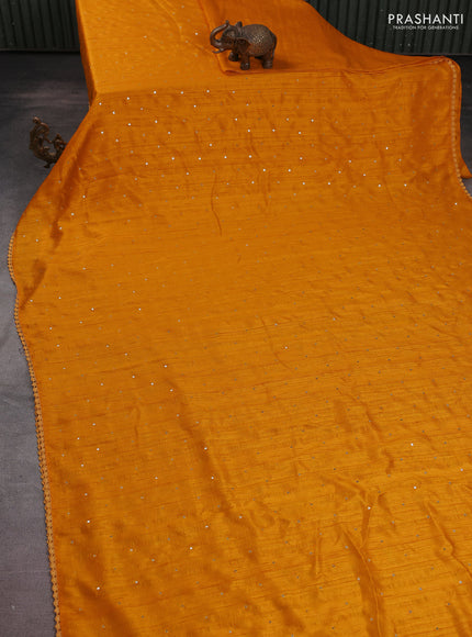 Semi raw silk saree mango yellow with allover mirror work and lace work border