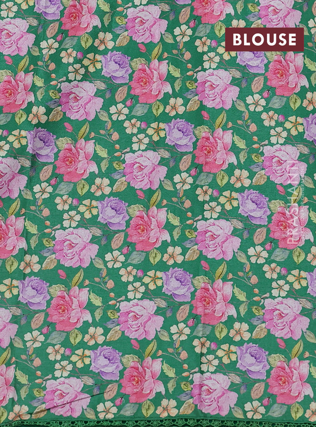 Semi raw silk saree green with allover mirror work and lace work border