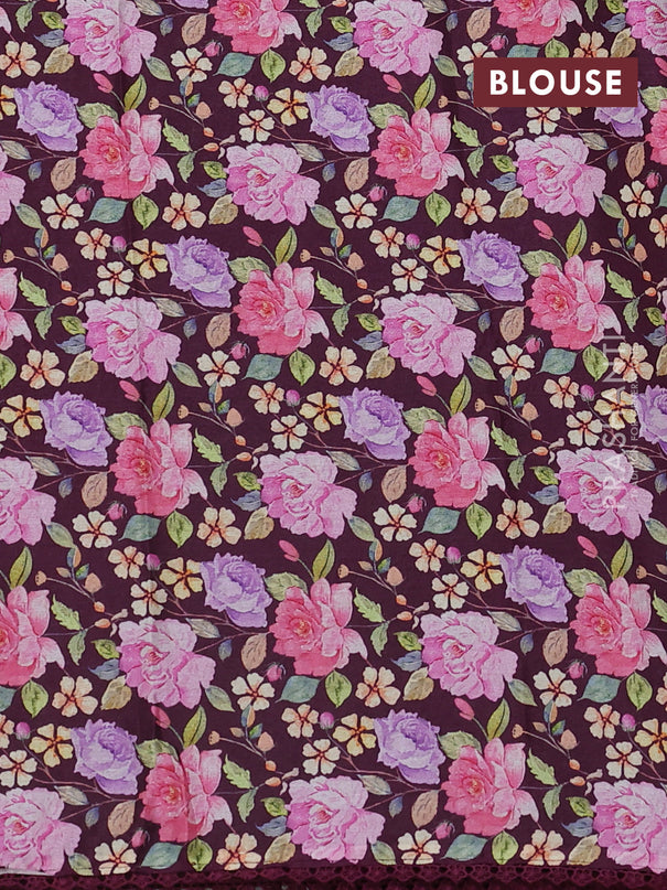 Semi raw silk saree wine shade with allover mirror work and lace work border