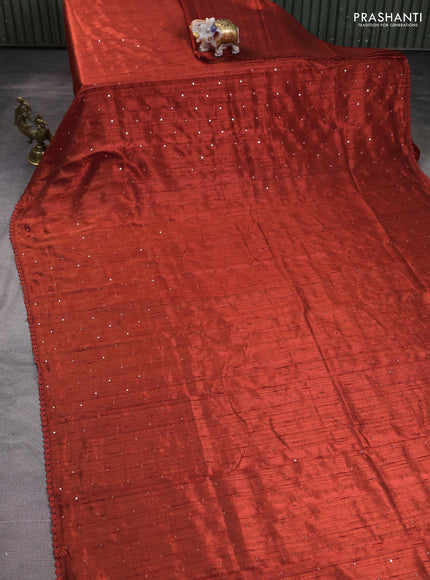 Semi raw silk saree rust shade with allover mirror work and lace work border
