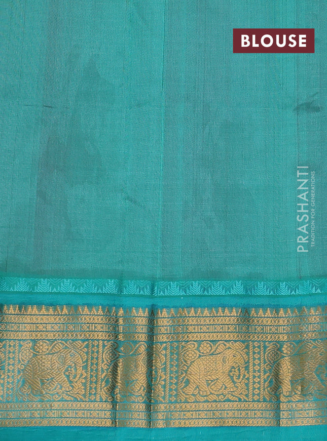 Kuppadam silk cotton saree pink and teal green with allover lakshadeepam weaves and temple design zari woven border
