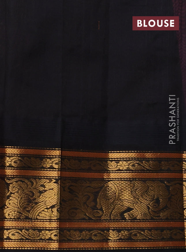 Kuppadam silk cotton saree peach pink and black with allover vairosi pattern & zari buttas and temple design zari woven border