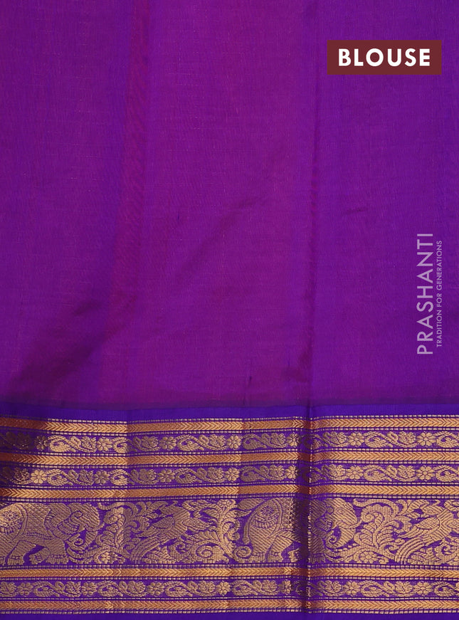 Kuppadam silk cotton saree peach pink and violet with allover zari woven checked pattern and long zari woven border