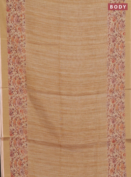 Linen cotton saree sandal with plain body and floral printed border