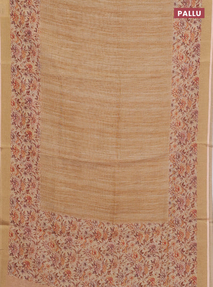 Linen cotton saree sandal with plain body and floral printed border