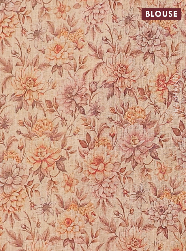 Linen cotton saree sandal with plain body and floral printed border