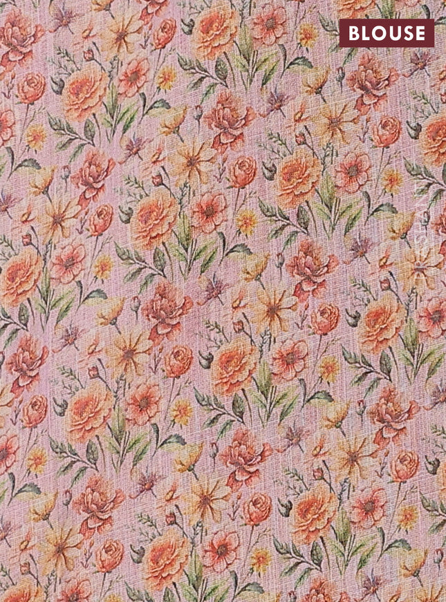 Linen cotton saree lotus pink with plain body and floral printed border