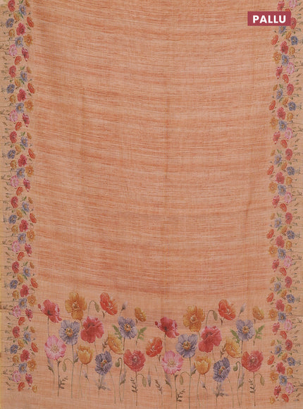 Linen cotton saree orange with plain body and digital printed border