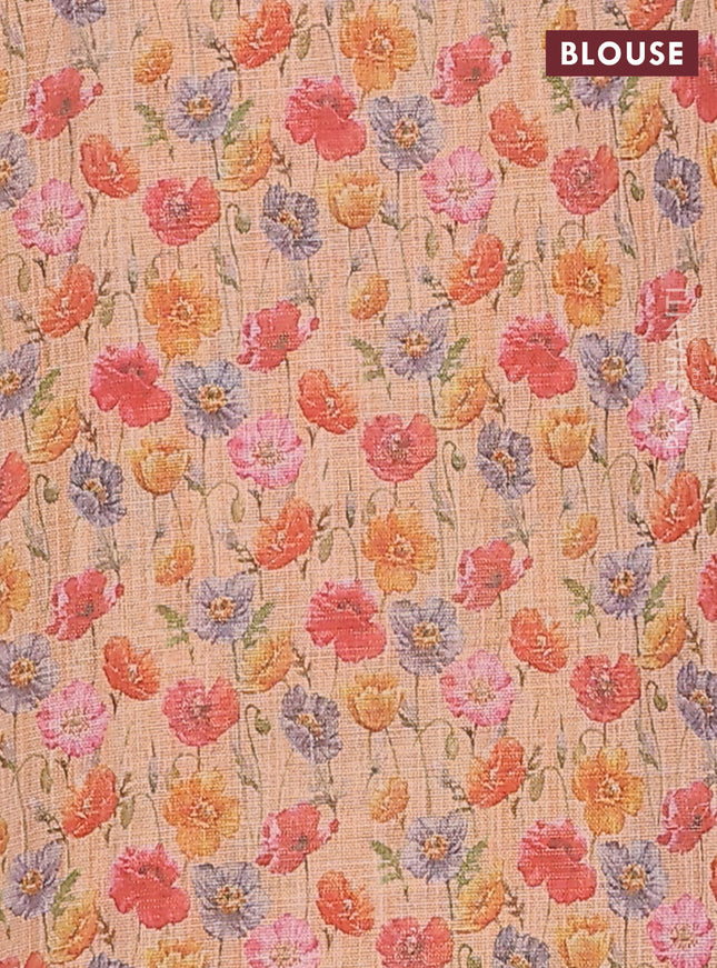 Linen cotton saree orange with plain body and digital printed border