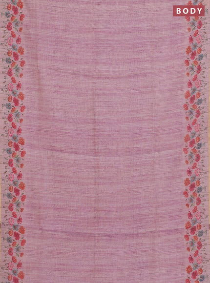 Linen cotton saree pink shade with plain body and digital printed border