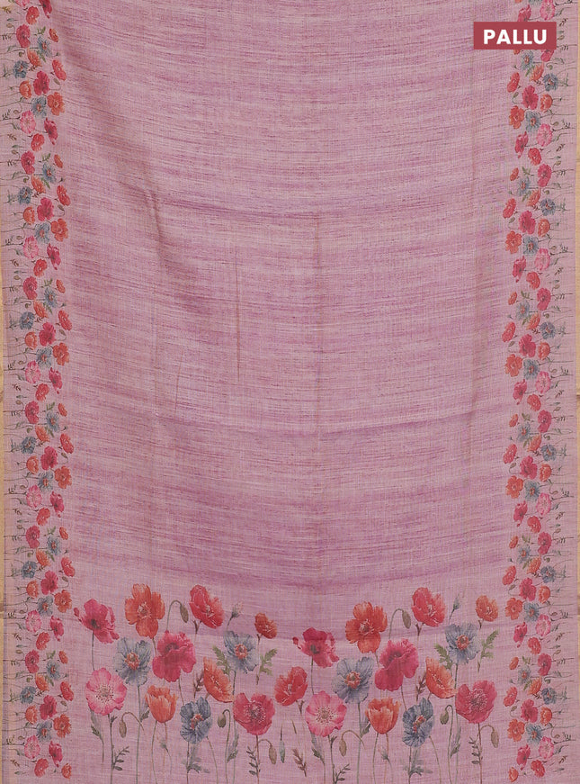 Linen cotton saree pink shade with plain body and digital printed border