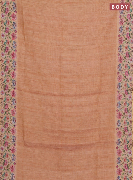 Linen cotton saree orange with plain body and digital printed border