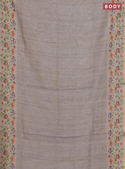 Linen cotton saree grey with plain body and digital printed border
