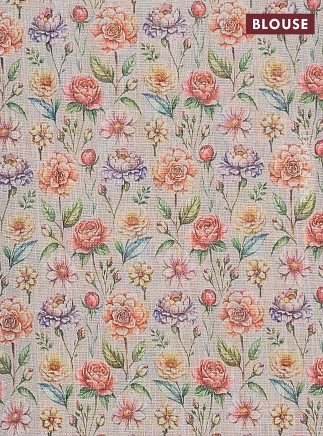 Linen cotton saree grey with plain body and digital printed border