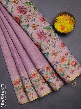 Linen cotton saree light pink with plain body and digital printed border
