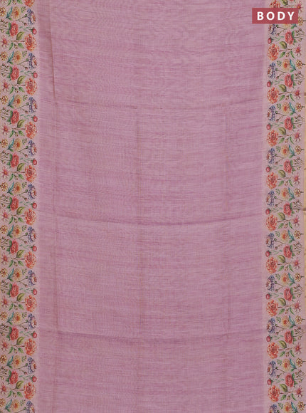 Linen cotton saree light pink with plain body and digital printed border