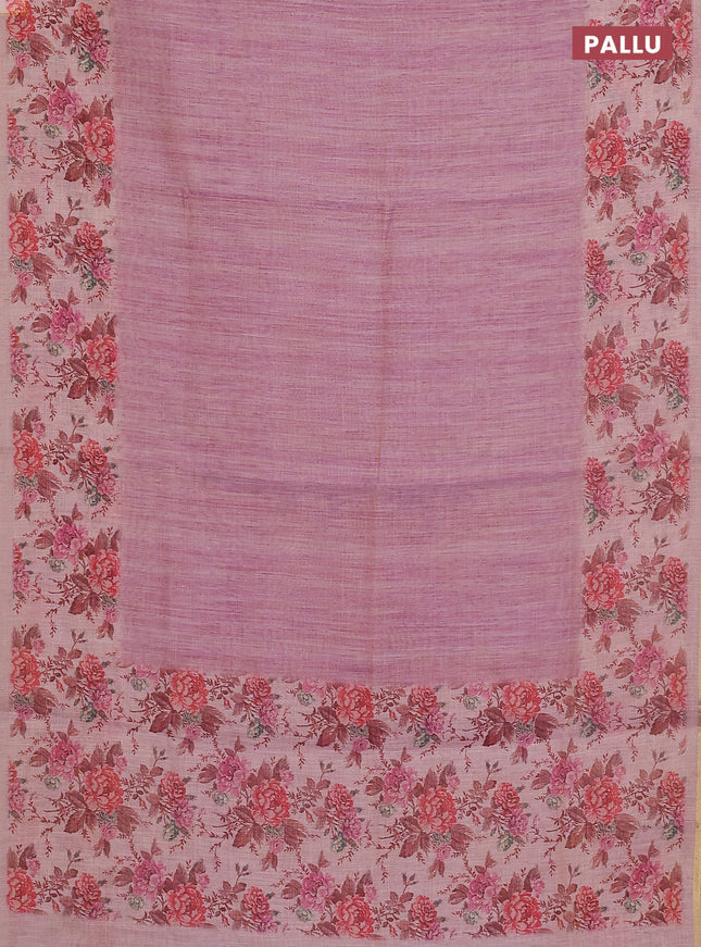 Linen cotton saree light pink with plain body and digital printed border