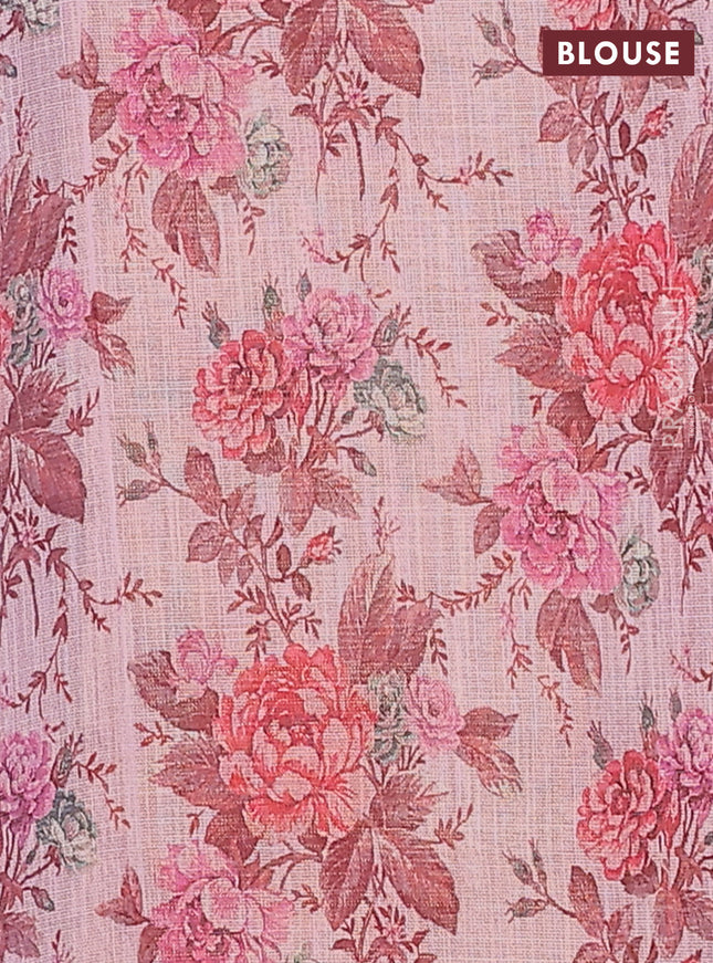 Linen cotton saree light pink with plain body and digital printed border