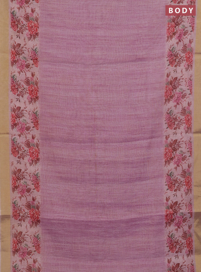 Linen cotton saree light pink with plain body and digital printed border
