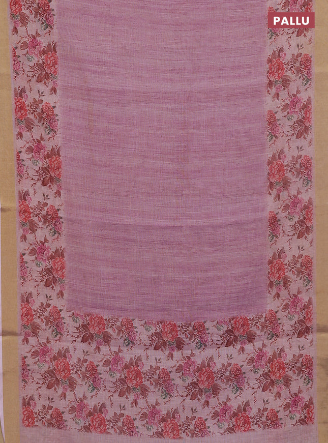 Linen cotton saree light pink with plain body and digital printed border