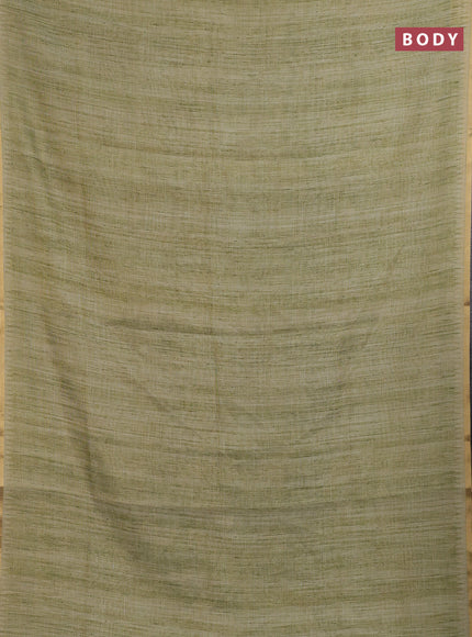 Linen cotton saree light green with plain body and pichwai design printed pallu