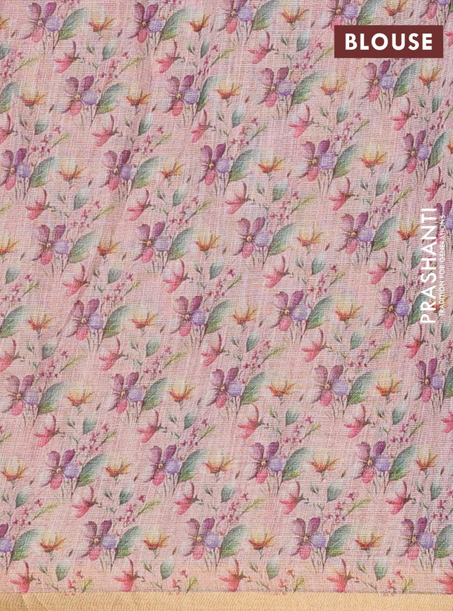 Linen cotton saree peach shade with plain body and digital printed border