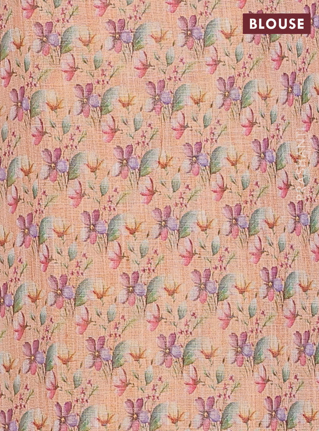 Linen cotton saree peach shade with plain body and digital printed border