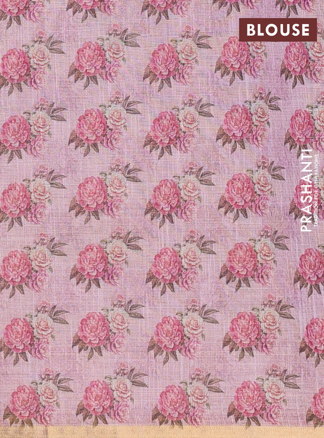 Linen cotton saree light pink with plain body and digital printed border