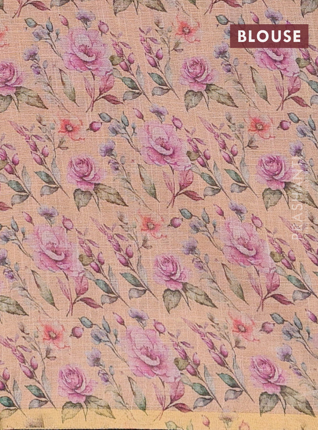 Linen cotton saree orange with plain body and digital printed border