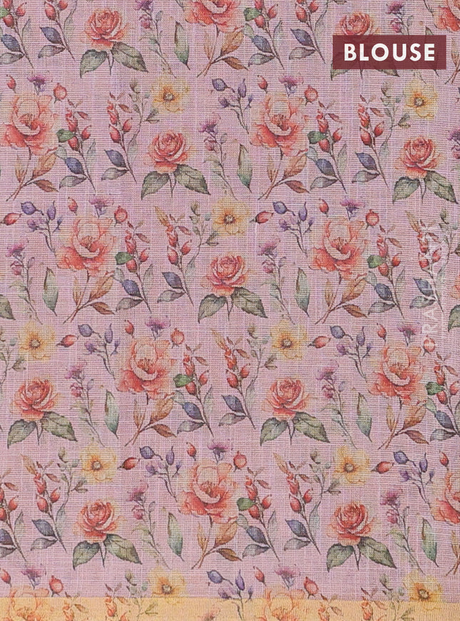 Linen cotton saree light pink with plain body and digital printed border