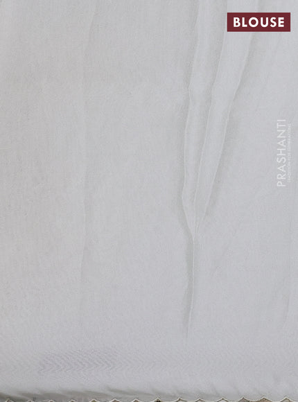 Satin Organza saree off white with plain body and floral design cut work border